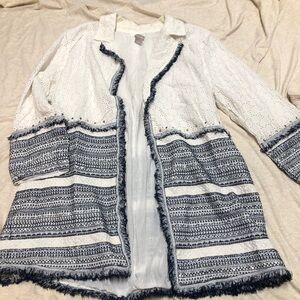 Chico’s Cotton Eyelet Beaded Jacket